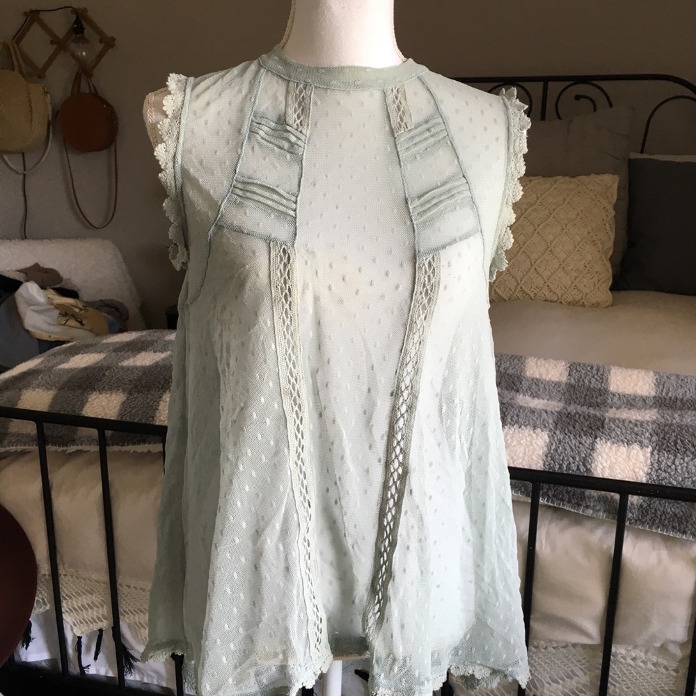 Free people Dusty blue lace top